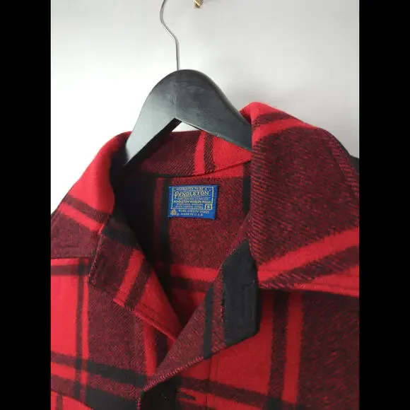 VTG PENDLETON Sz US S Black Red Buffalo Plaid Mackinaw Hunting Jacket 4 Pocket